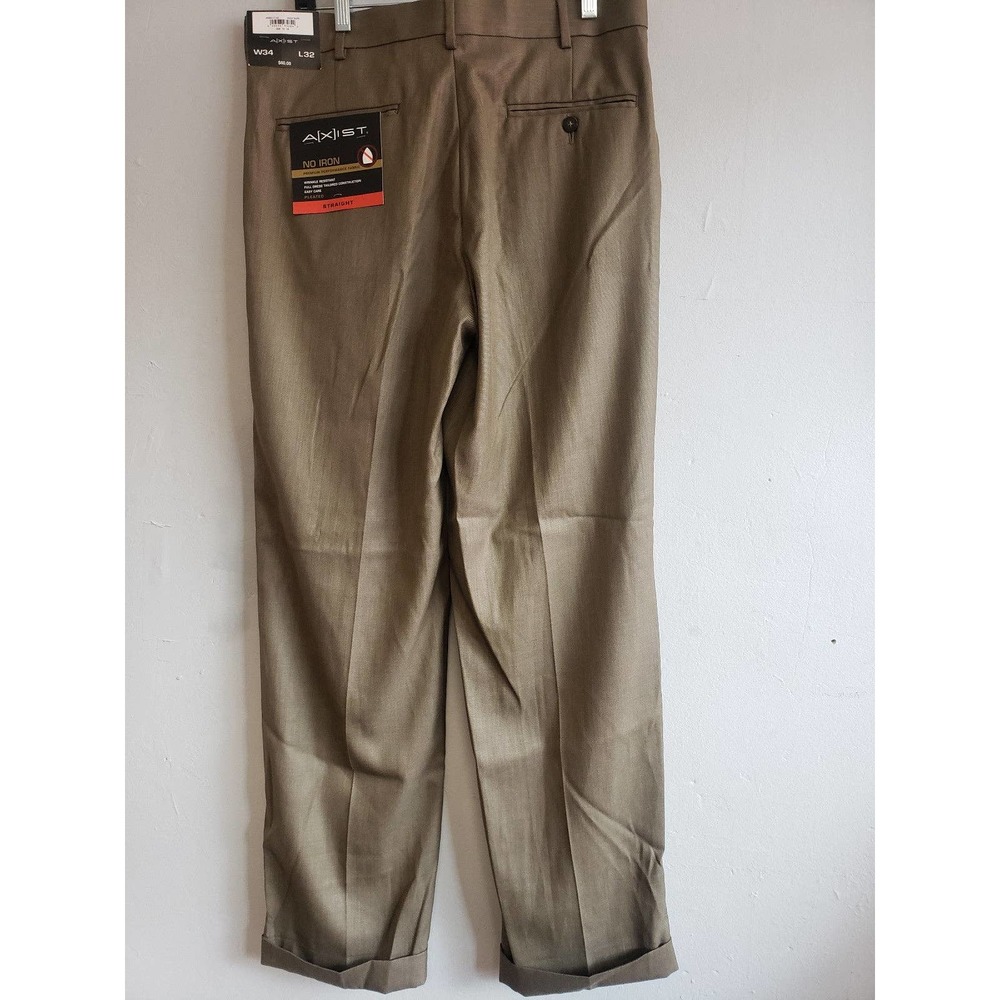 NEW men's 34" x32" A(X)IST dressy casual pants brown rock taupe pleated straight